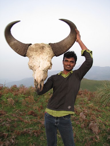 Kaushik with the bison skull