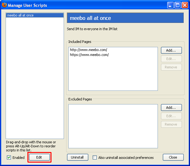Edit user scripts